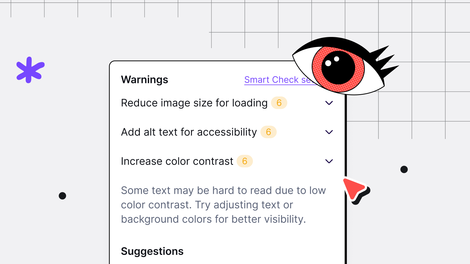 Smart Check in RGE Studio highlighting accessibility and quality warnings for an email design